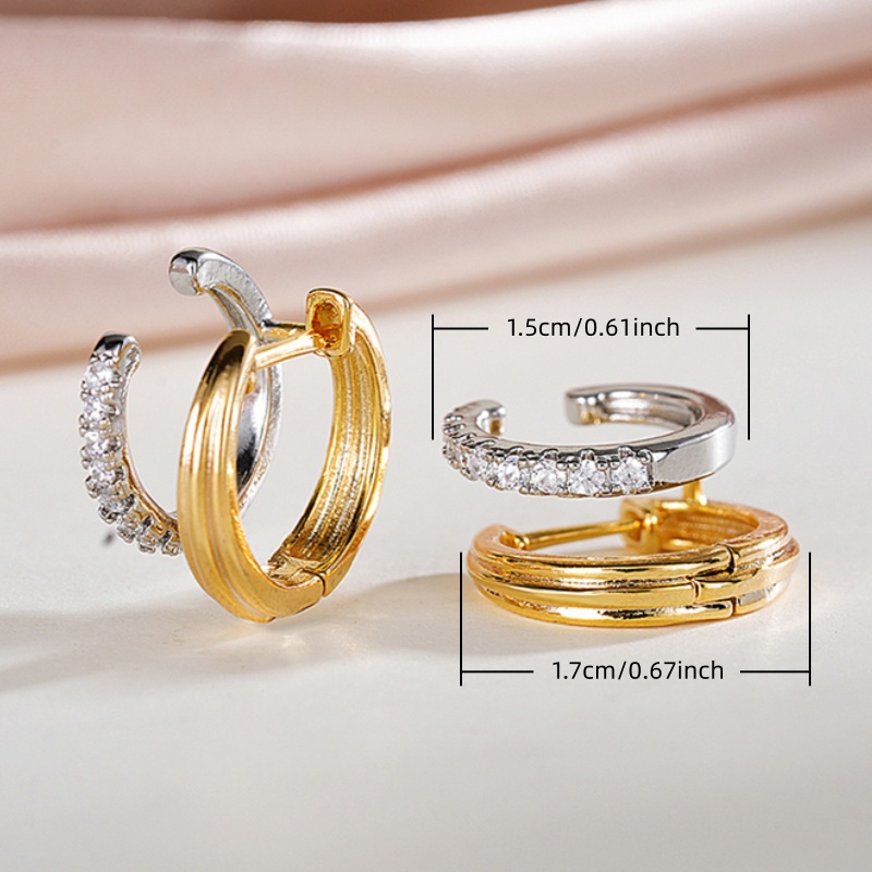 Unisex Creative Double Circle Earrings with Synthetic Zirconia